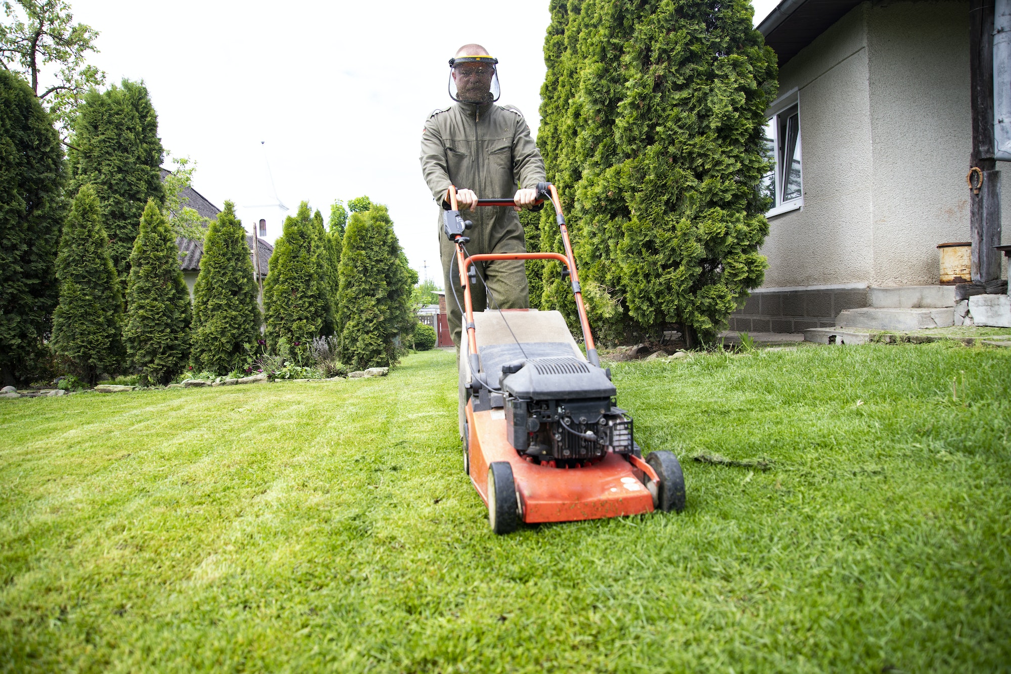 Lawn mover on green grass. Machine for cutting lawns.